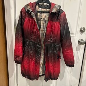 Elegant Red and Black Women's Puffer Coat